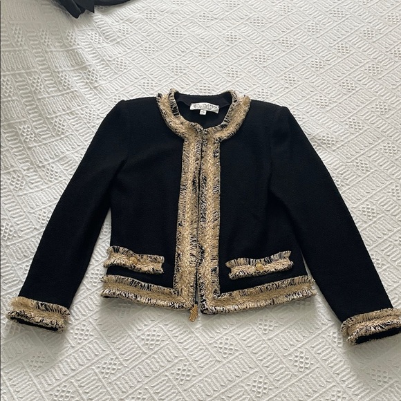 St. John Tweed Knit Jacket Gold Black - Picture 15 of 16